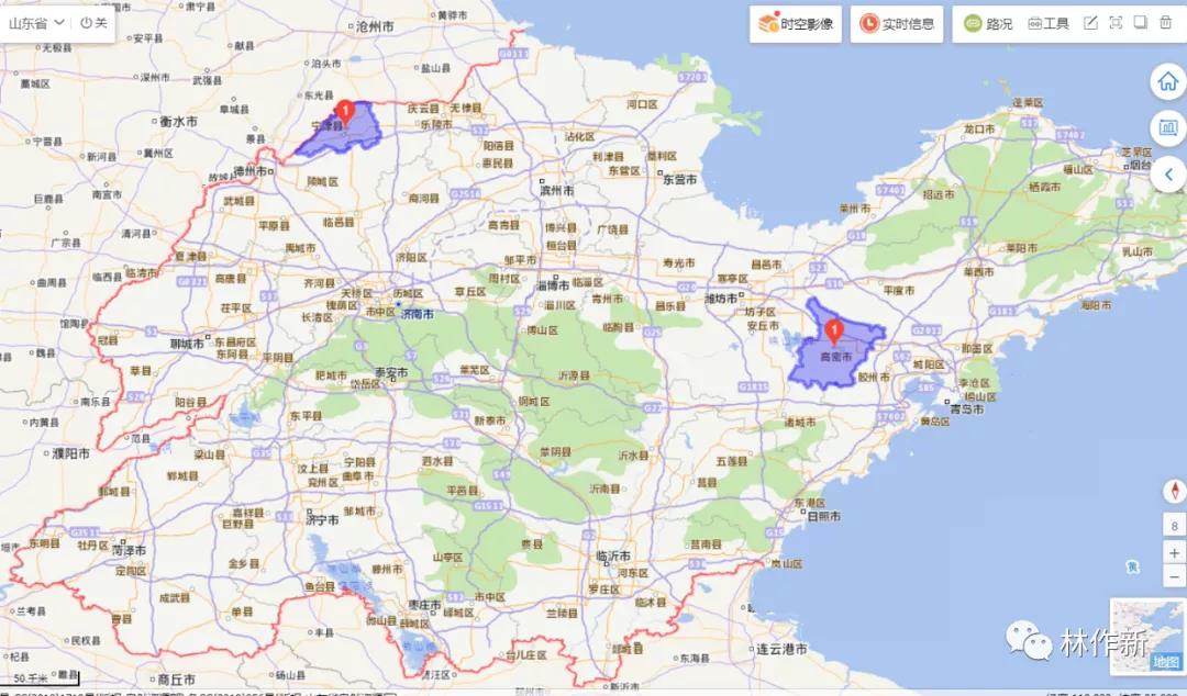 左:山东宁津 右:山东高密(来源:百度地图)